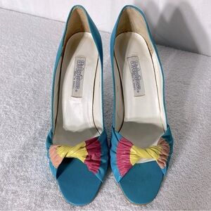 Vintage Hippopotamus Teal Peep Toe Heels 8
